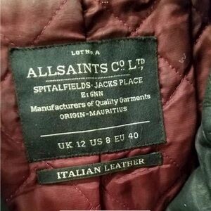 AllSaints Women's Black Leather Long Sleeve Belted Full-Zip Moto Jacket US 8